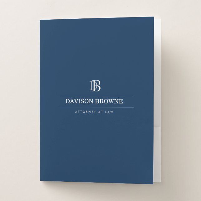 Professional Monogram Blue Pocket Folder (Front)