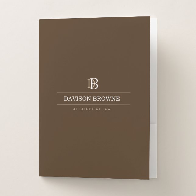 Professional Monogram Brown Pocket Folder (Front)