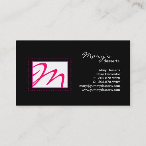 Customizable Professional Monogram Business Card Black Pink