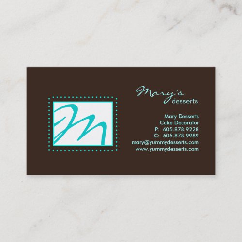 Professional Monogram Business Card Blue Brown