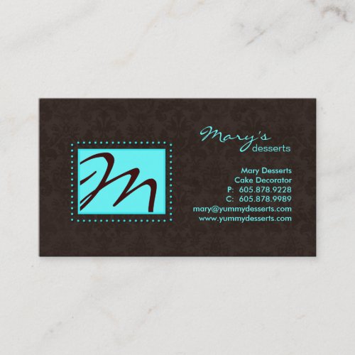 Professional Monogram Business Card Blue Brown