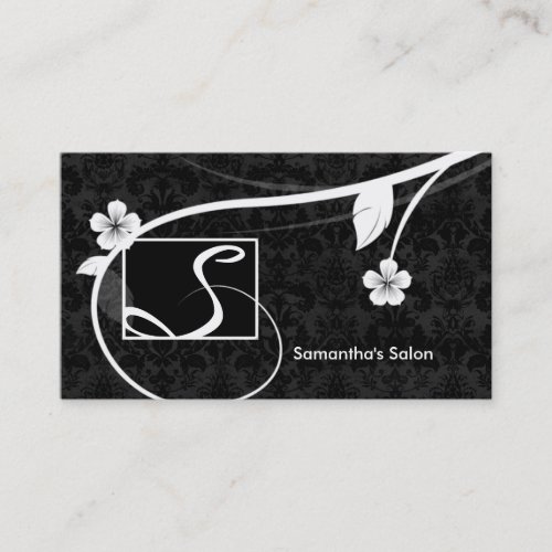Professional Monogram Business Card Floral Black