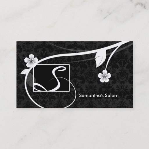 Customizable Professional Monogram Business Card Floral Black