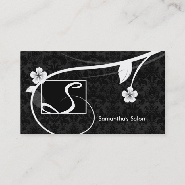 Professional Monogram Business Card Floral Black (Front)