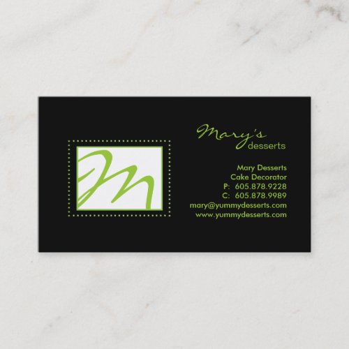 Professional Monogram Business Card Green Black
