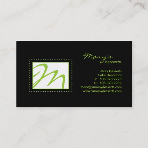 Customizable Professional Monogram Business Card Green Black