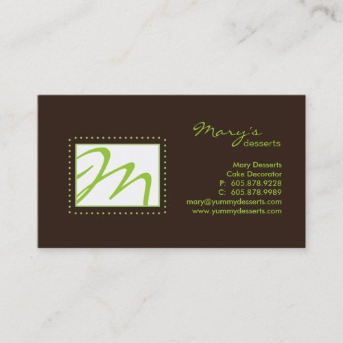 Professional Monogram Business Card Green Brown