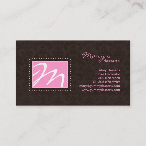 Professional Monogram Business Card Pink Brown