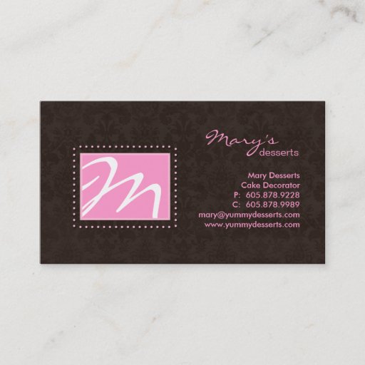 Customizable Professional Monogram Business Card Pink Brown