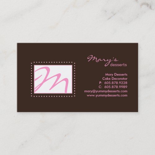 Professional Monogram Business Card Pink Brown