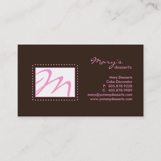 Customizable Professional Monogram Business Card Pink Brown