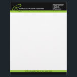 Professional Monogram Business Letterhead<br><div class="desc">© Socialite Designs. Professional business letterhead design incorporates a two-color header and footer,  and a dark green header monogram.  Our design matches the Professional Monogram business cards.</div>