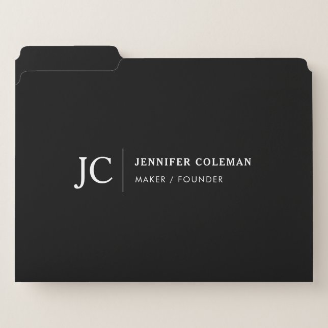 Professional Monogram Elegant Minimal Logo Black File Folder (Front Left)