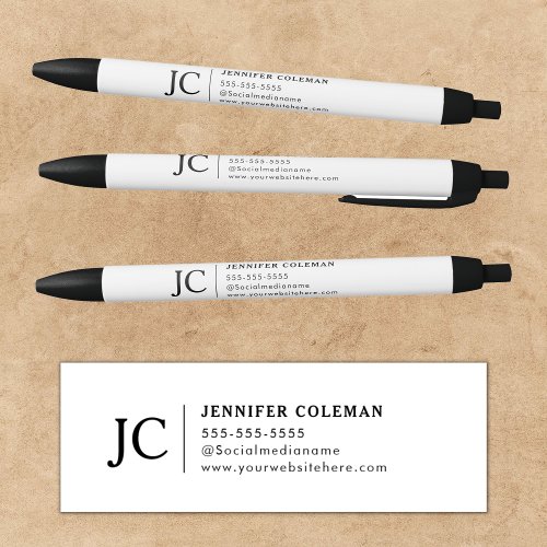 Professional Monogram Elegant Minimal Logo White Black Ink Pen