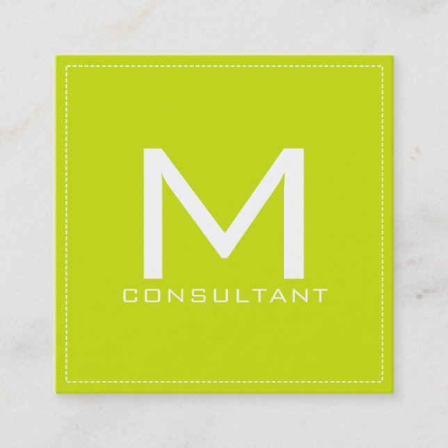 Professional Monogram Elegant Modern Bitter Lemon Square Business Card (Front)