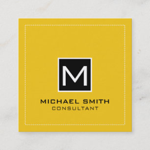 Professional Monogram Elegant Modern Black Lemon Square Business Card