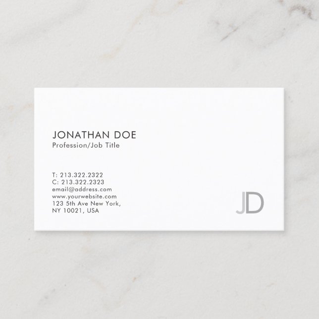 Professional Monogram Elegant Modern Simple Plain Business Card (Front)