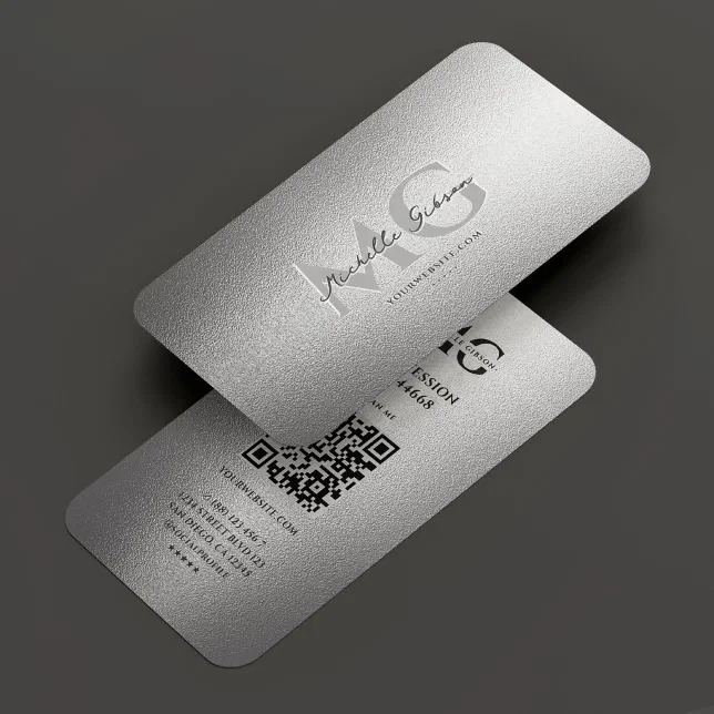 Professional Monogram Elegant Silver Business Card | Zazzle