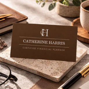Professional Monogram Financial Advisor Brown Business Card