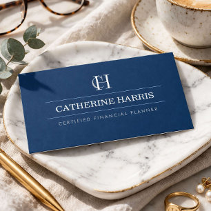 Professional Monogram Financial Advisor Navy Business Card