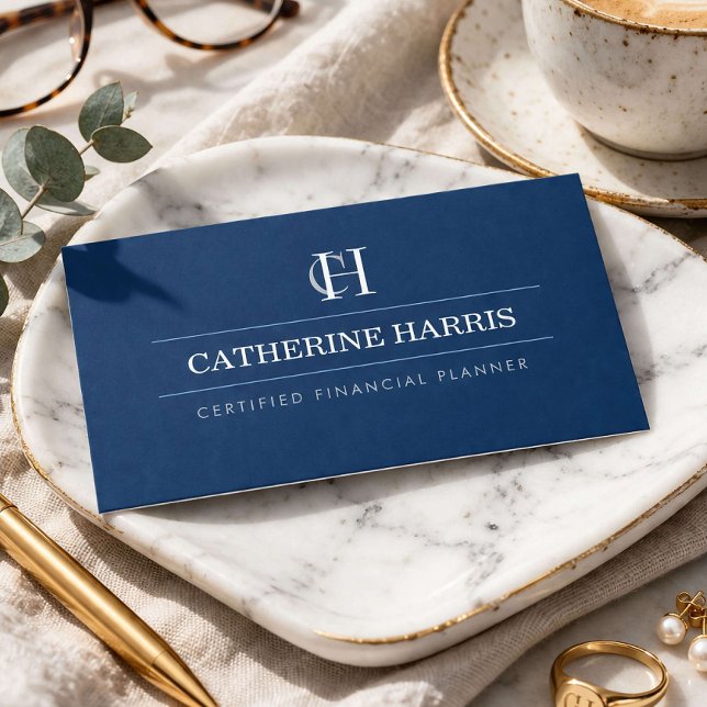 Professional Monogram Financial Advisor Navy Business Card (Creator Uploaded)