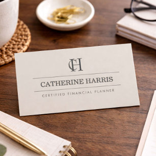 Professional Monogram Financial Advisor Taupe Business Card