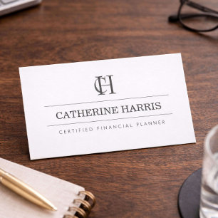 Professional Monogram Financial Advisor White Business Card