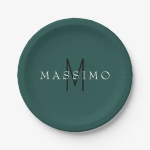 Professional Monogram Green Blue Your Name Paper Plates