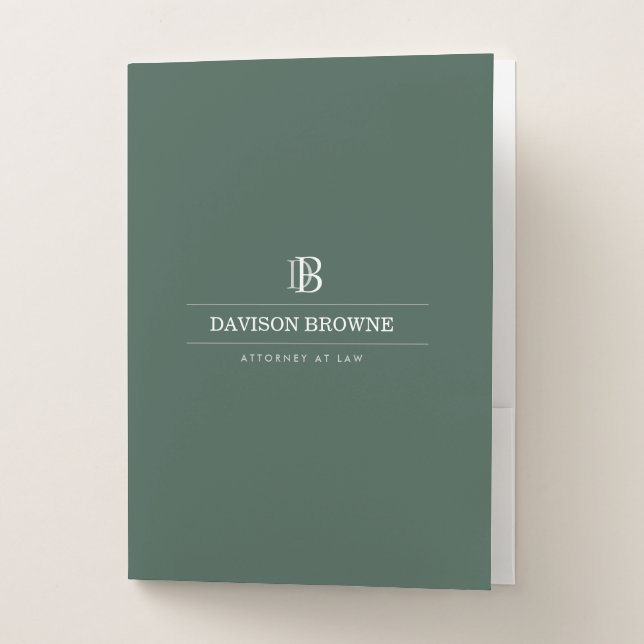 Professional Monogram Green Pocket Folder (Front)