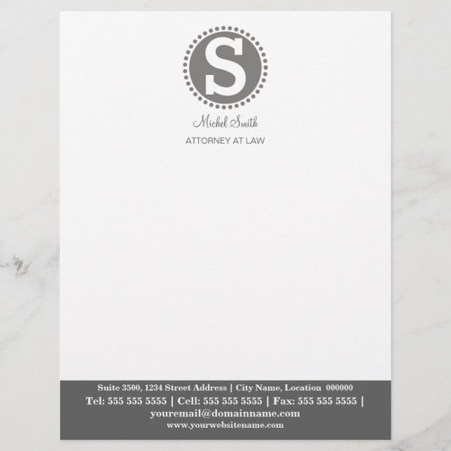 Professional Monogram Grey Letterhead (Front)