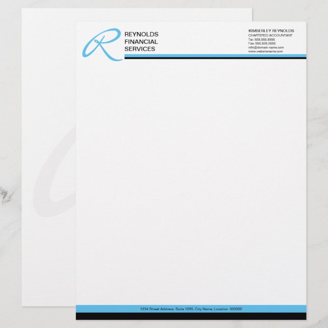 Professional Monogram in Blue Business Letterhead (Front/Back)