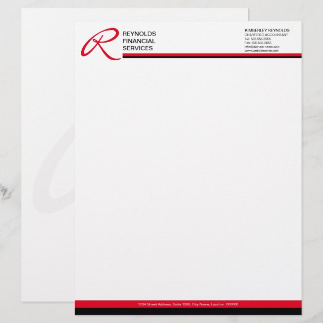 Professional Monogram in Red Business Letterhead (Front/Back)