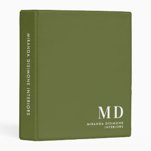 Professional Monogram Initial Olive Green Mini Binder