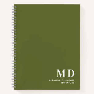 Professional Monogram Initial Olive Green Notebook