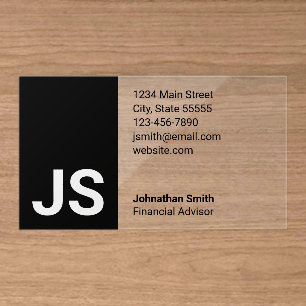 Professional Monogram Initials Monogrammed Clear Business Cards