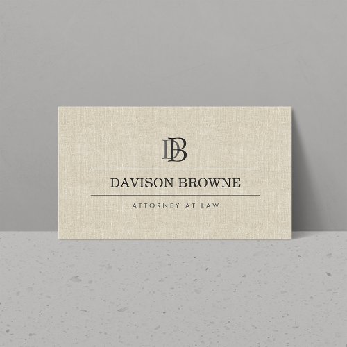 Professional Monogram Linen Look Business Card