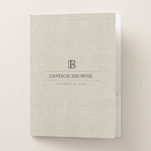 Professional Monogram Linen Look Pocket Folder