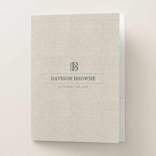 Professional Monogram Linen Look Pocket Folder (Front)