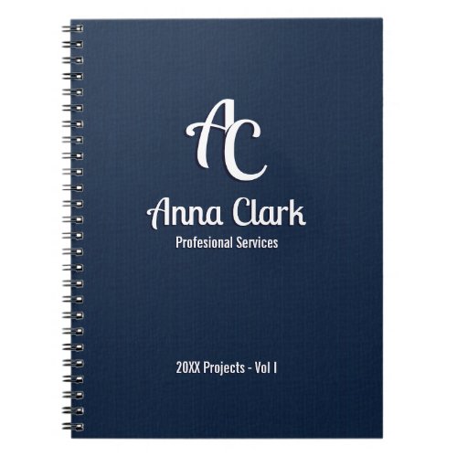 Professional Monogram Logo Blue Textured Project Notebook