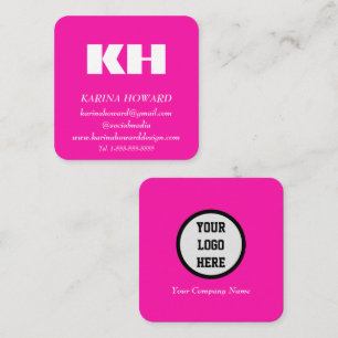 Professional Monogram Logo Hot Pink Elegant Square Business Card