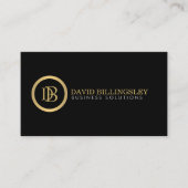 Professional Monogram Logo in Faux Gold Black Business Card (Front)