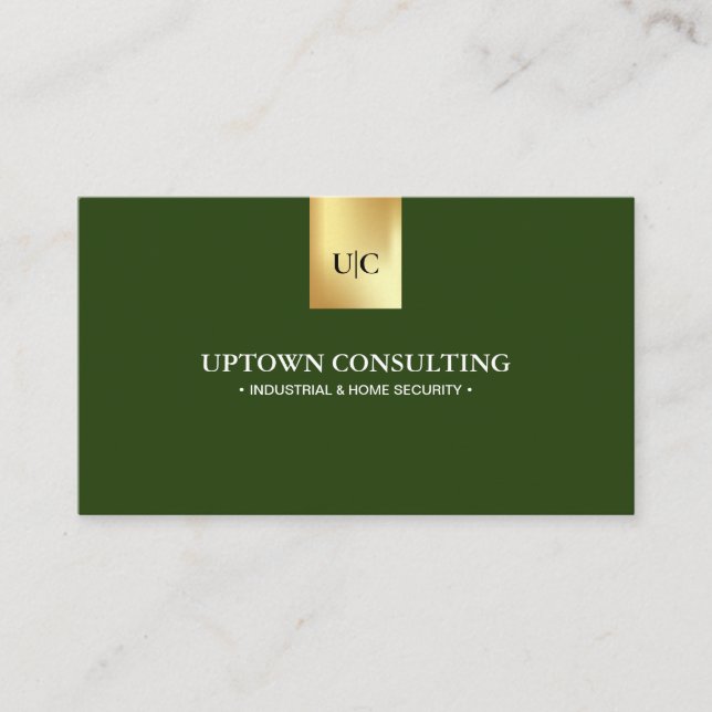 Professional Monogram Logo in Faux Gold Dark Green Business Card (Front)