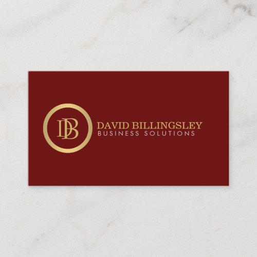 Professional Monogram Logo in Faux Gold Dark Red Business Card
