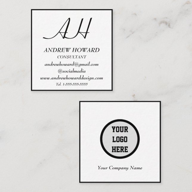 Professional Monogram Logo Masculine Black Square Business Card (Front/Back)