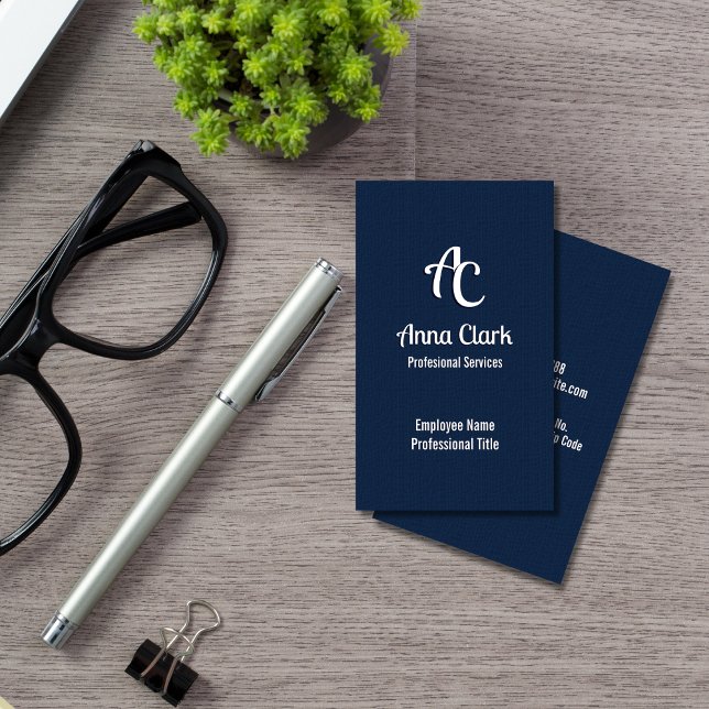 Professional Monogram Logo Navy Blue Textured Business Card (Creator Uploaded)