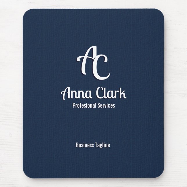 Professional  Monogram Logo Navy Blue Textured Mouse Pad (Front)