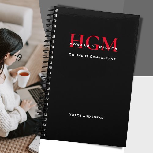Professional Monogram Logo Red Black and White Notebook