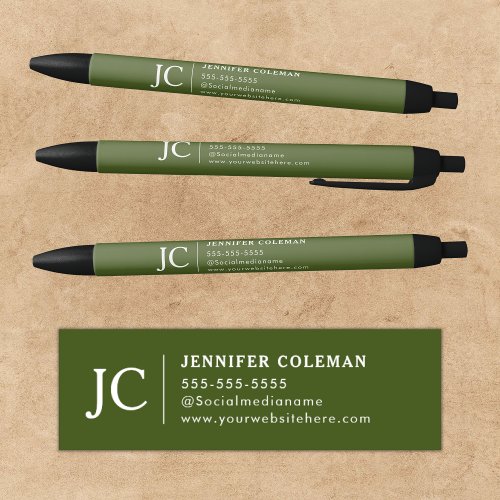 Professional Monogram Minimal Logo Moss Green Black Ink Pen