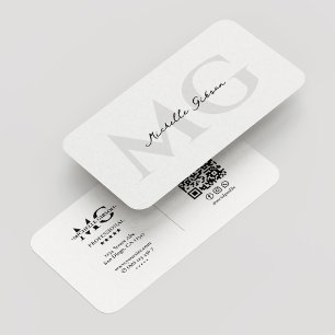 Professional Monogram Minimal Modern White Business Card