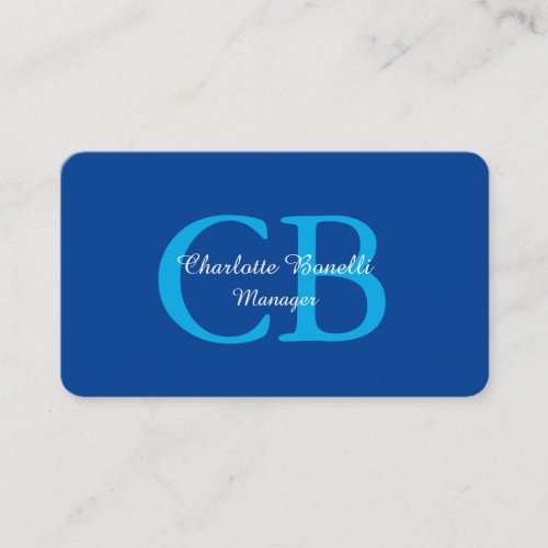 Professional Monogram Minimalist Deep Blue White Business Card